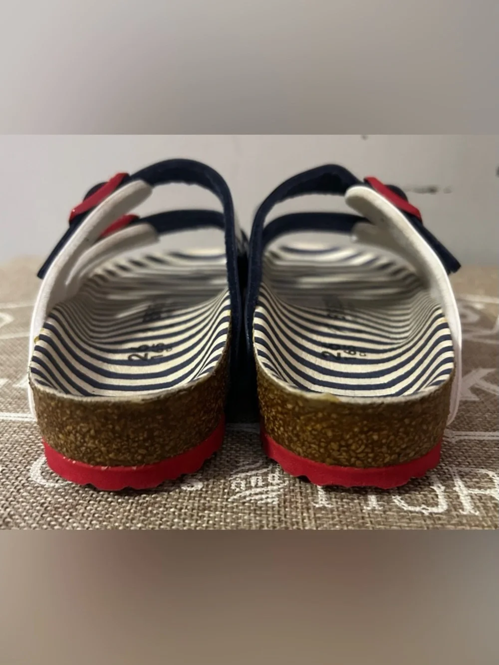 Kids Birkenstock Florida Style Navy, White & Red Triple-Buckle Sandals